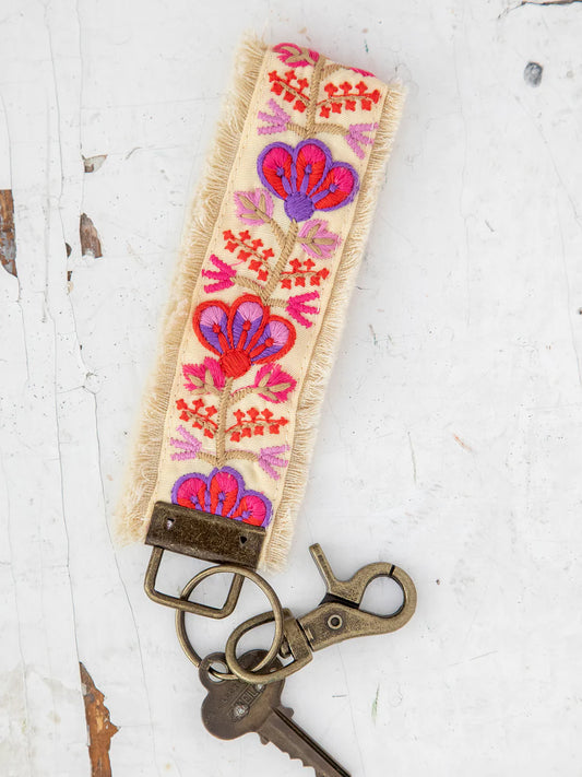 Natural Life Embroidered Key Chain - Light Pink