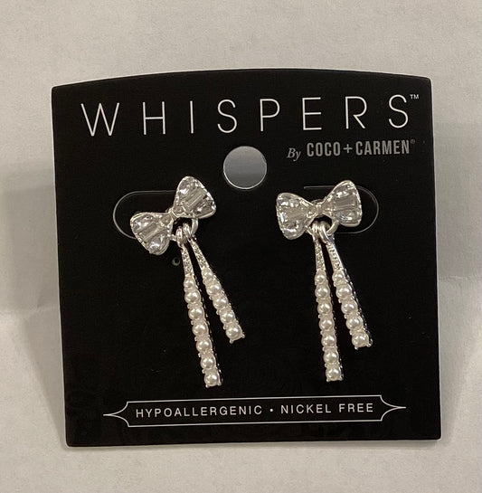 Whispers Exquisite Bow Dangle Earrings - Silver