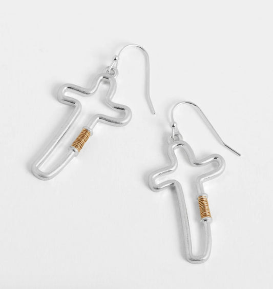 Whispers Hollow Cross with Wire Earrings