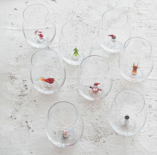 Stemless Wineglass w/ Holiday Figures