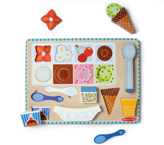 Melissa & Doug Wooden Magnetic Ice Cream Puzzle & Play Set