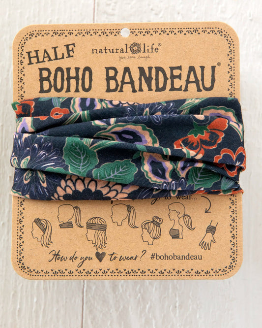 Natural Life Half Bandeau - Navy Tan Dahlias