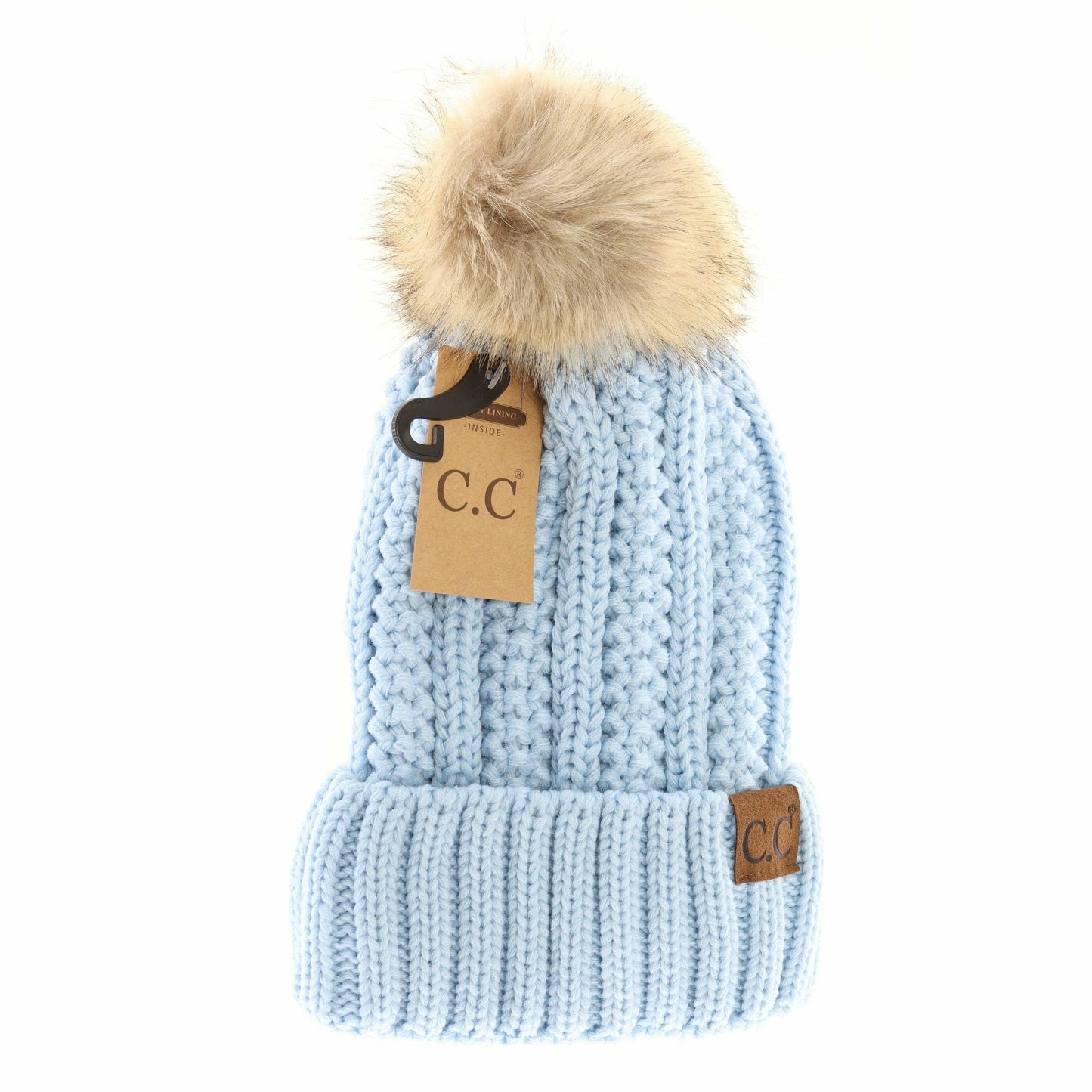 CC Fuzzy Lined Fur Pom Beanie