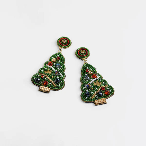 Beaded Christmas Tree Earrings