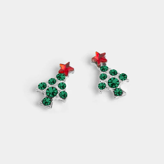 Jeweled Christmas Tree Stud Earrings