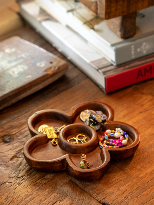 Carved Wood Trinket Dish Flower