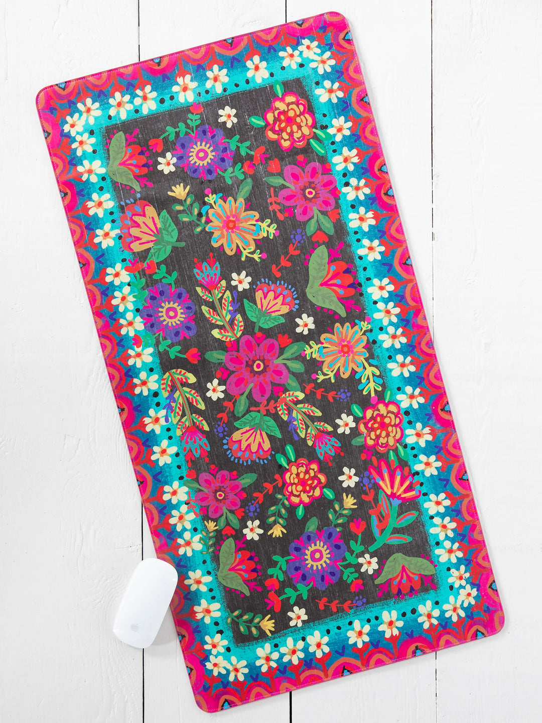 Natural Life Desk Mat Black Folk Flower