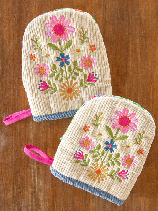Embroidered Mini Oven Mitt Set Crm