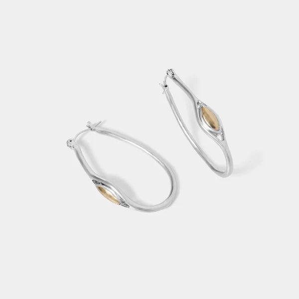 Whispers Silver Oval Hoop w/ Stone on Side