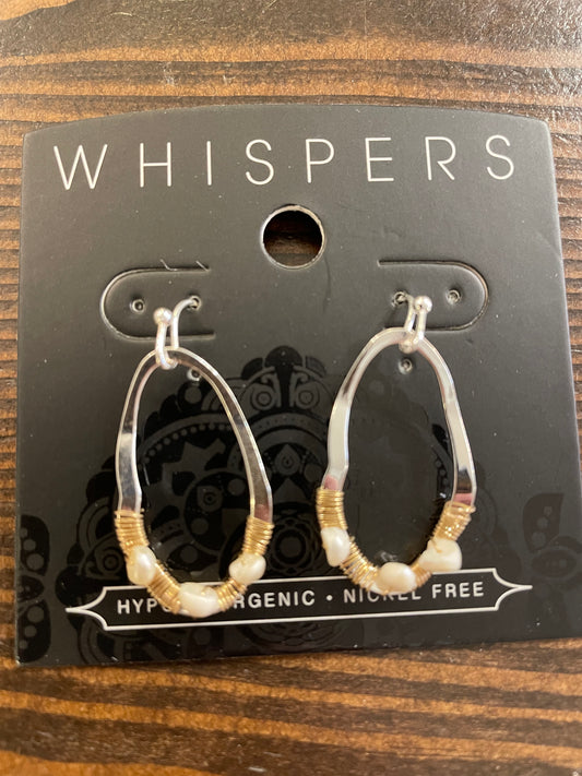 Whispers Wavy Hoop Pearl Wire Wrap Earrings