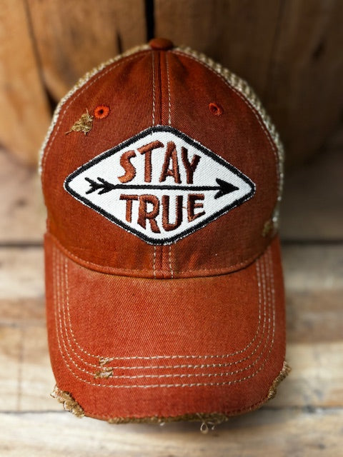 STAY TRUE Distressed Tan Mesh Snapback Baseball Cap