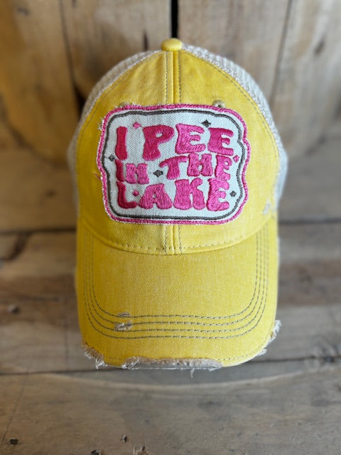 I Pee in The Lake Distressed Mesh Snapback Baseball Cap