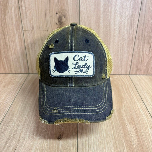 Cat Lady Distressed Trucker Hat