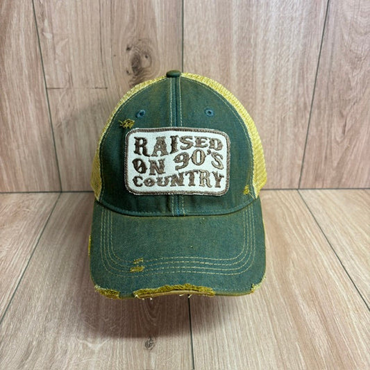 Raised on '90s Country Distressed Trucker Hat