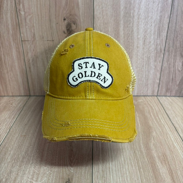 Stay Golden Distressed Trucker Hat