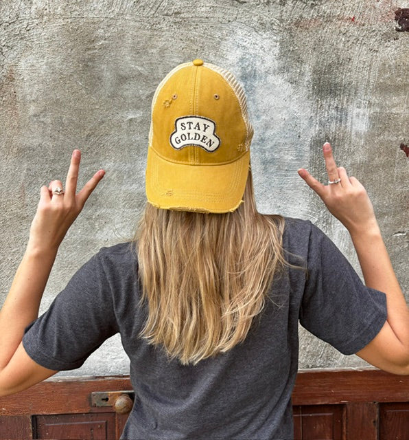 Stay Golden Distressed Trucker Hat