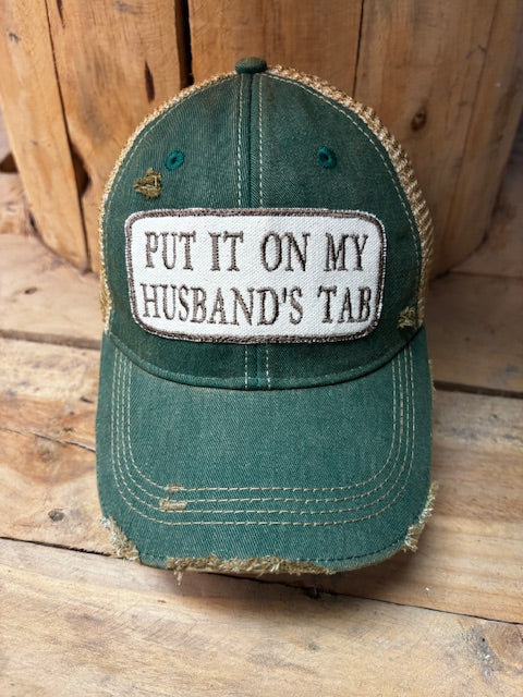 Put it on my Husband's Tab Hat Distressed Snapback Hat