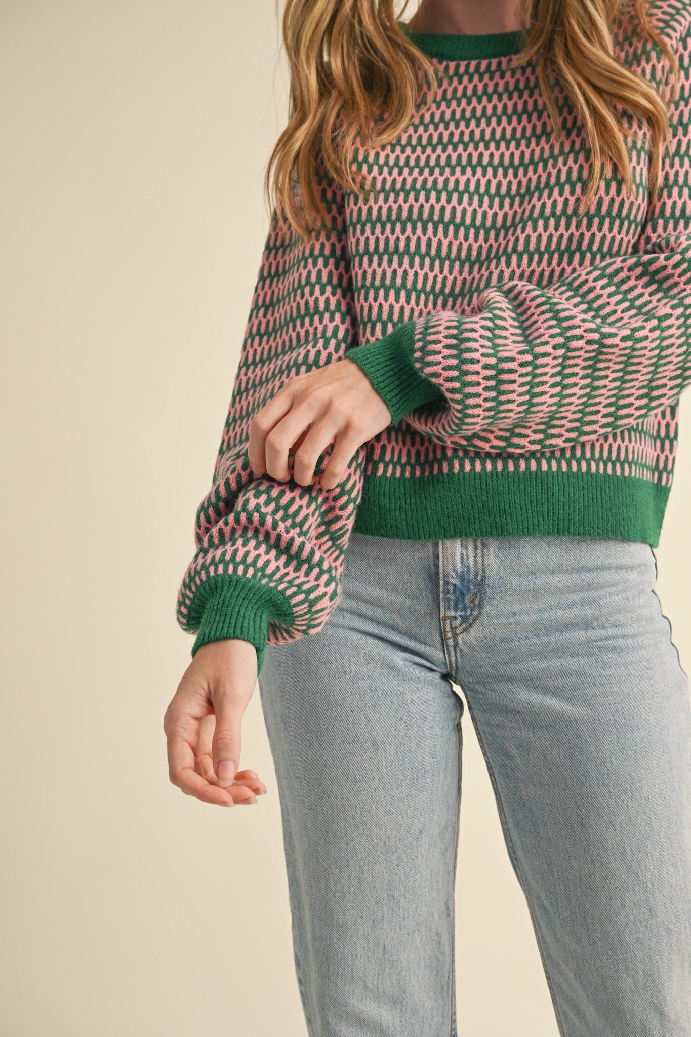 Geo Pattern Green Sweater