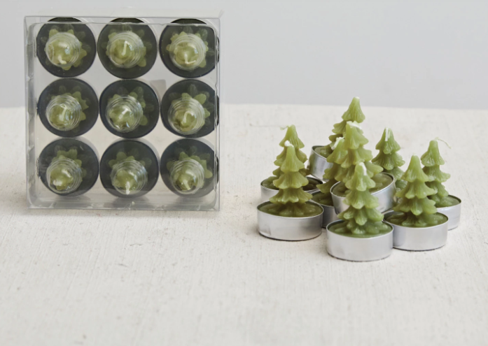 Round Unscented Tree Tealights, Cedar Green, Set of 9