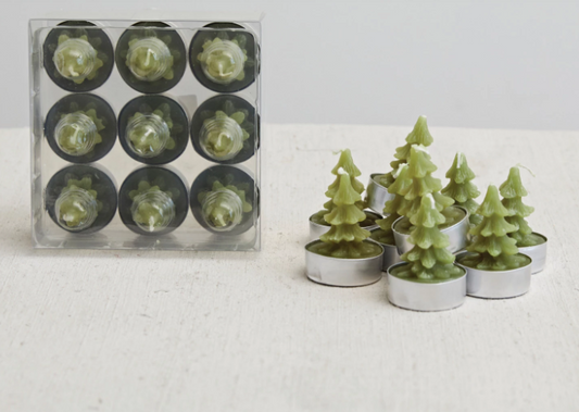 Round Unscented Tree Tealights, Cedar Green, Set of 9