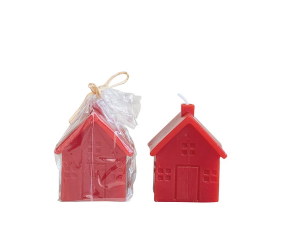 Unscented House Shaped Candle, Red (Approximate Burn Time 24 Hours)