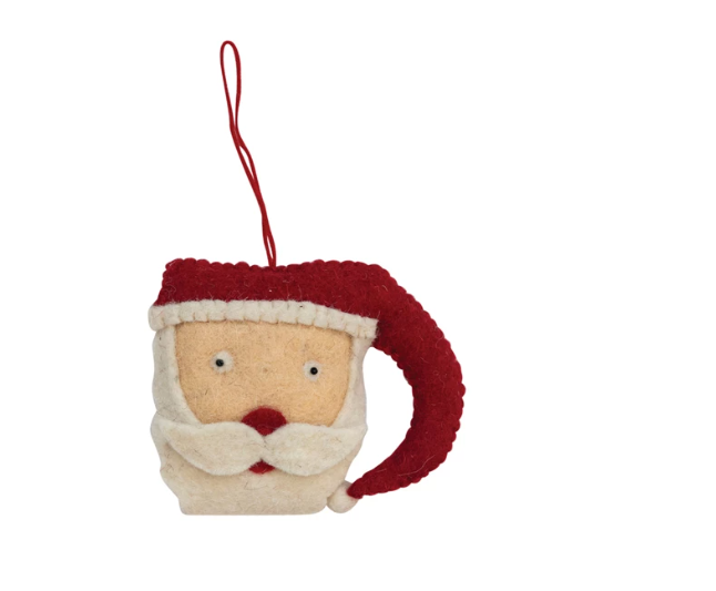 4"H Handmade Wool Felt Santa Head Ornament w/ Applique, Multi Color