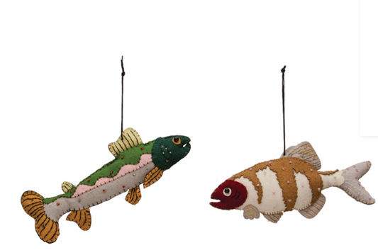 Wool Felt Fish Ornament w/ Embroidery, Multi Color, 2 Styles