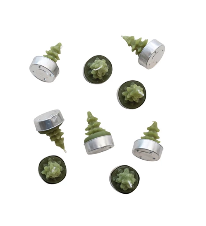 Round Unscented Tree Tealights, Cedar Green, Set of 9