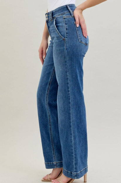 Judy Blue High Waist Double Button Wide Leg Jean