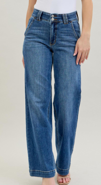Judy Blue High Waist Double Button Wide Leg Jean