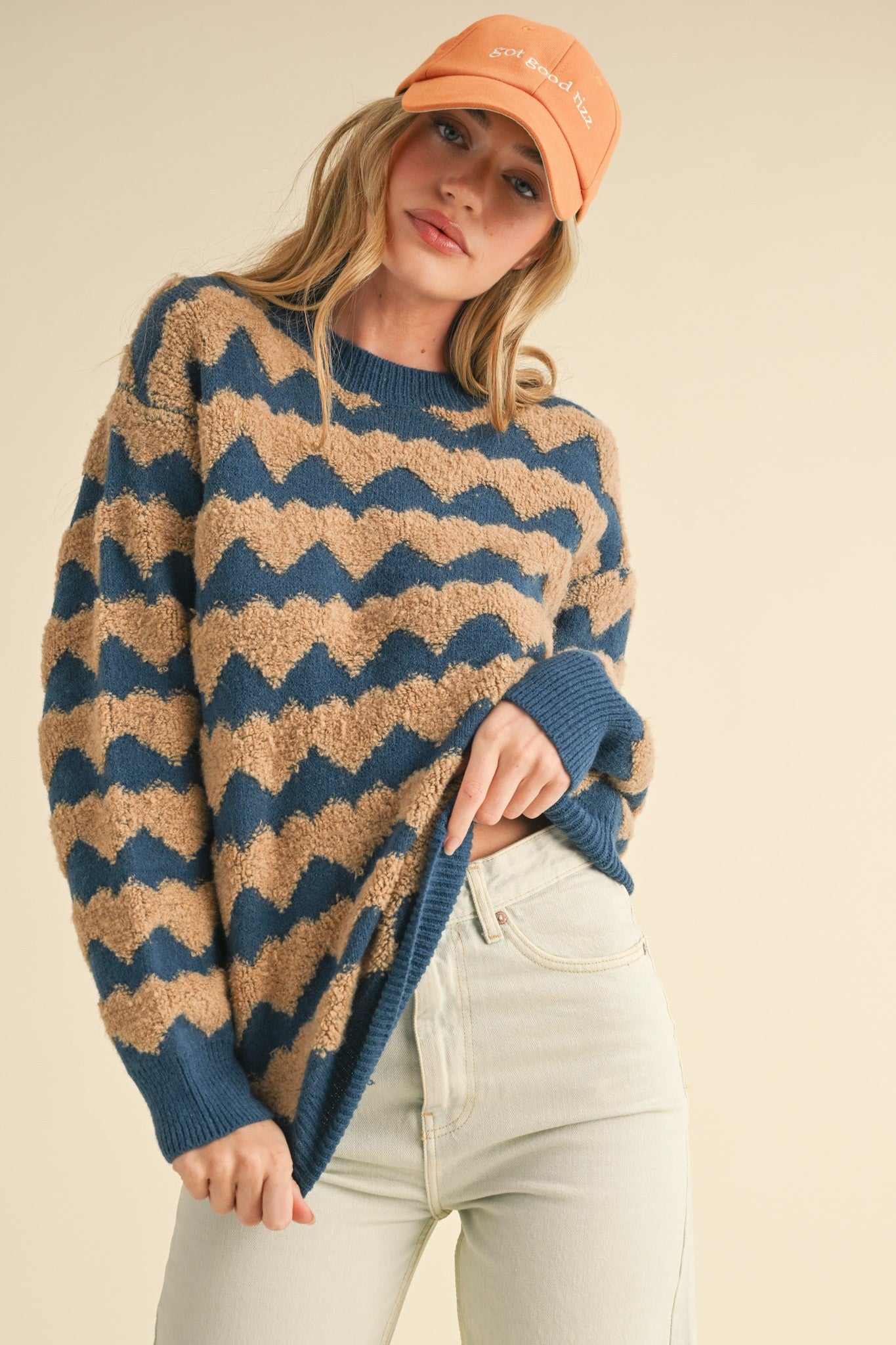 Fuzzy Blue & Camel Sweater