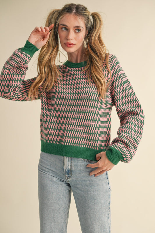 Geo Pattern Green Sweater