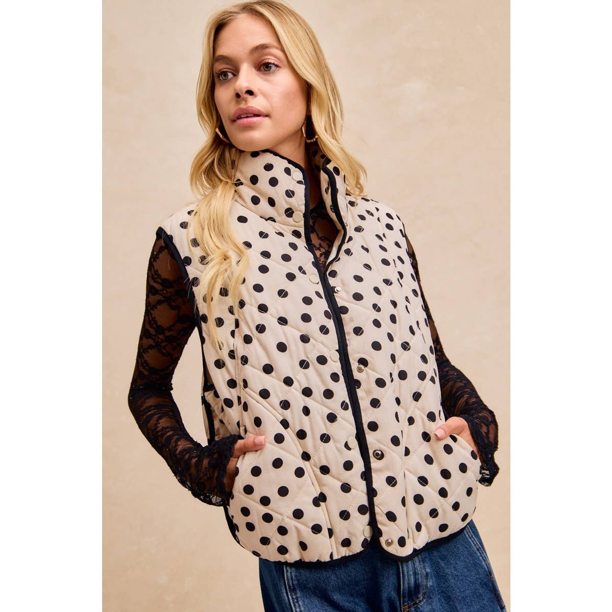 Polka Dot Print Quilted Vest