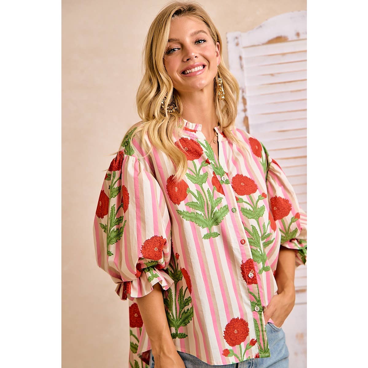 Stripe Flower Print Top