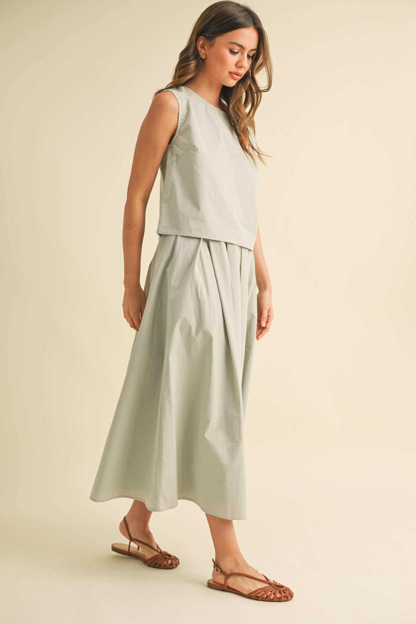 Sleeveless Top and Pleated Midi Skirt Set