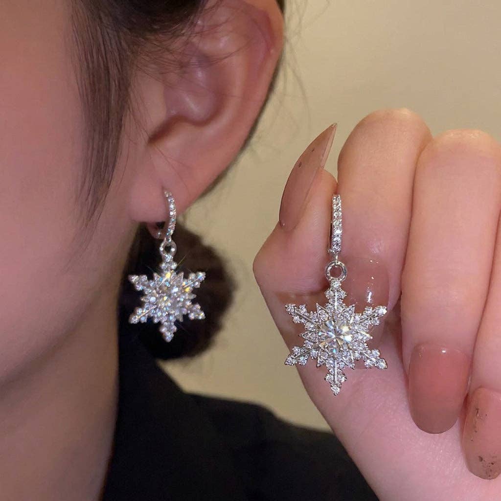 Rhinestone Snowflake Christmas Earrings