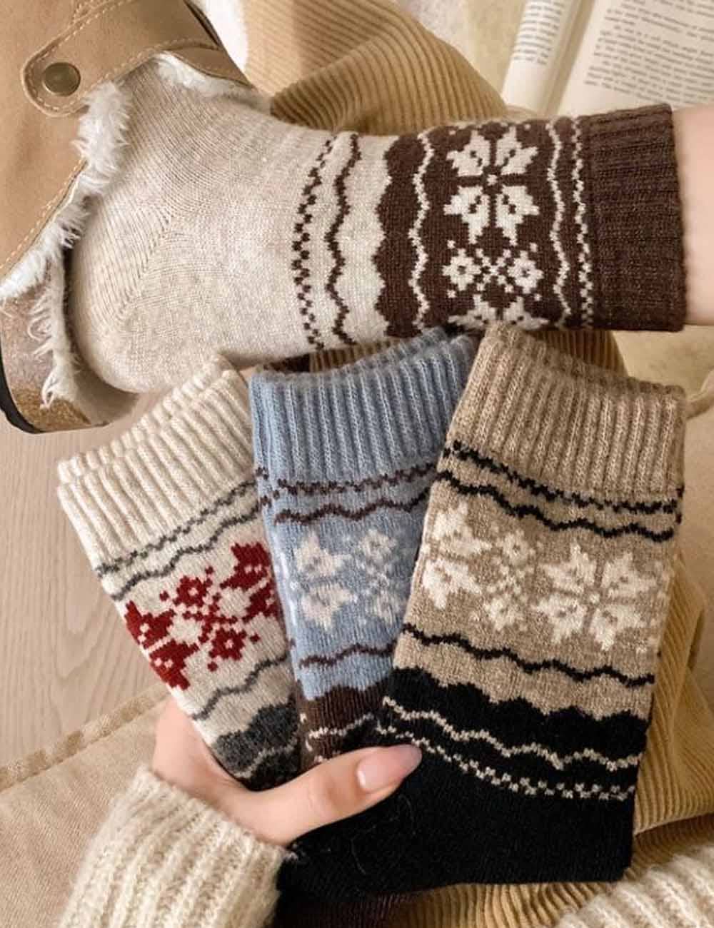 Retro Fair Isle Knit Thermal Crew Socks MK2BLW6W8FSO205
