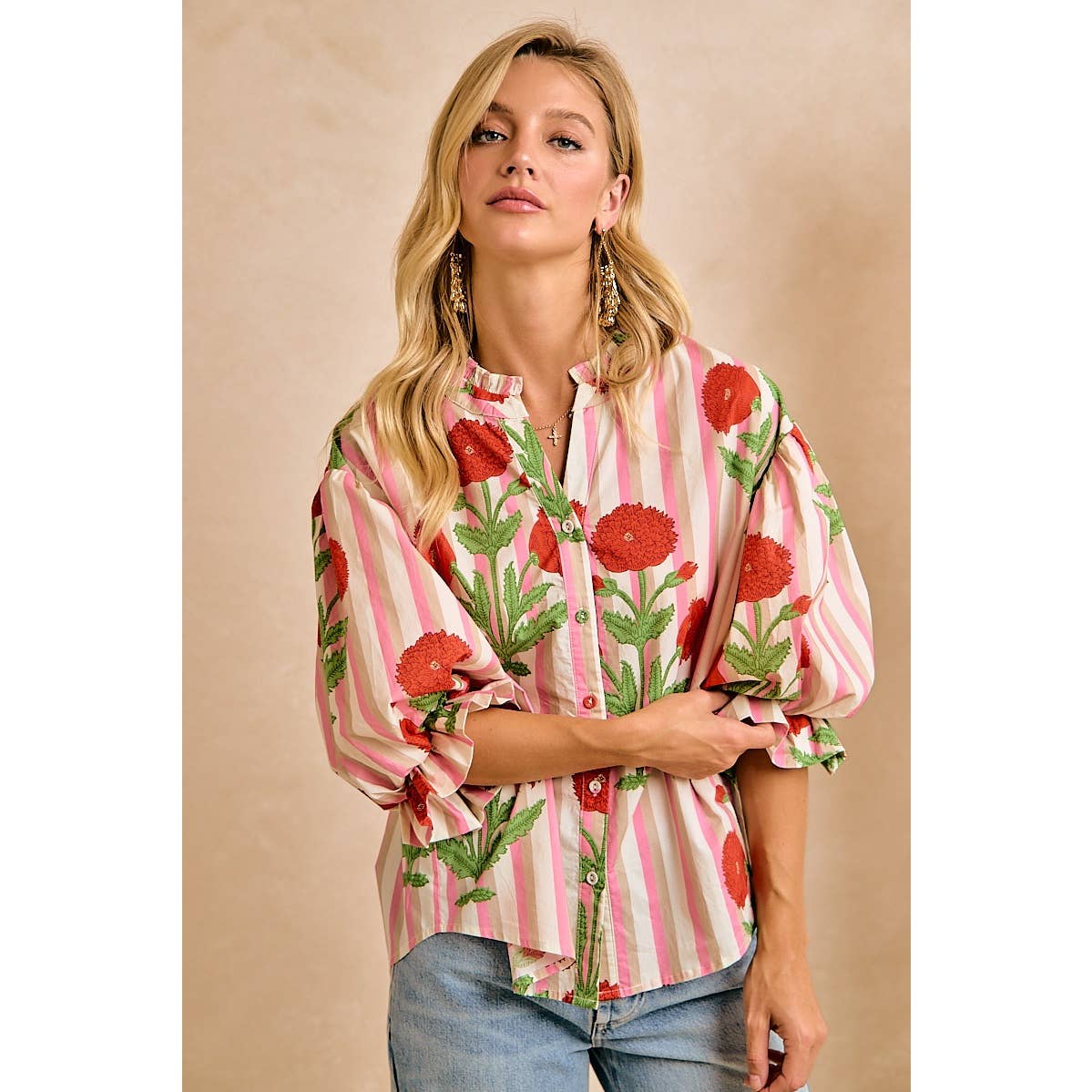 Stripe Flower Print Top