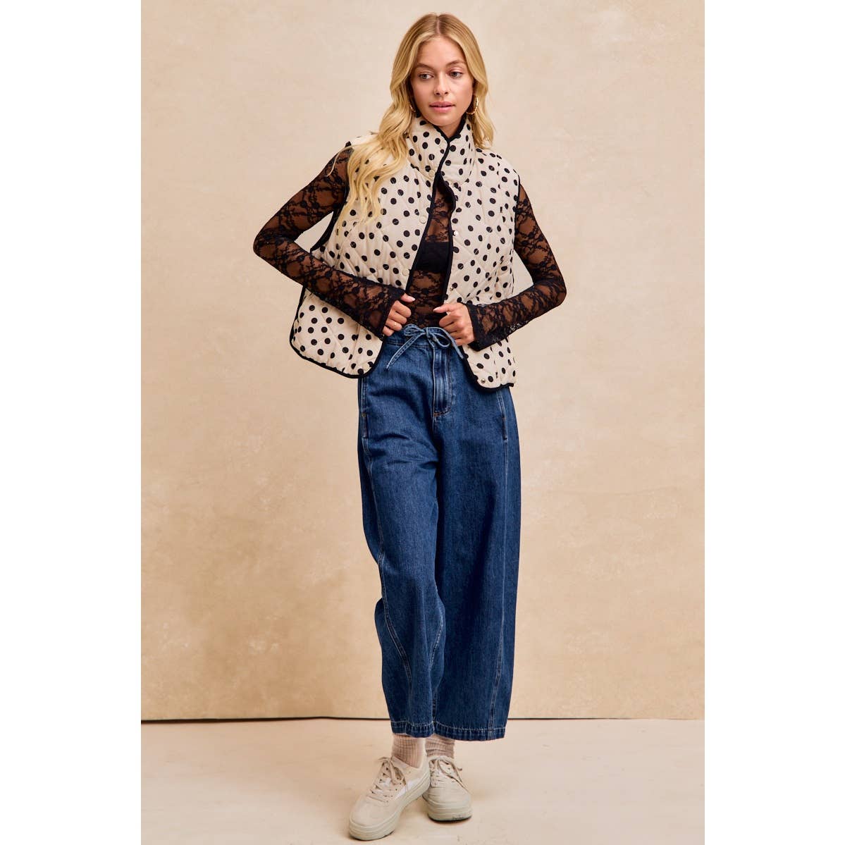 Polka Dot Print Quilted Vest