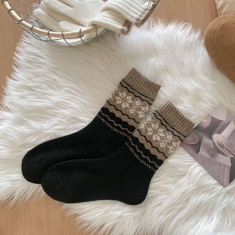 Retro Fair Isle Knit Thermal Crew Socks MK2BLW6W8FSO205