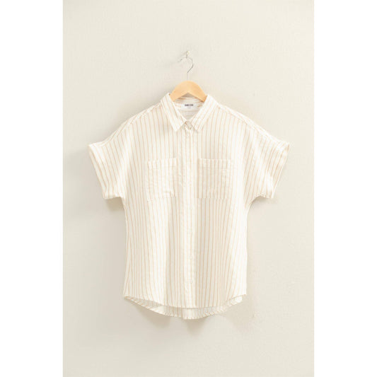 Striped Button-Up Dolman Sleeve Shirt
