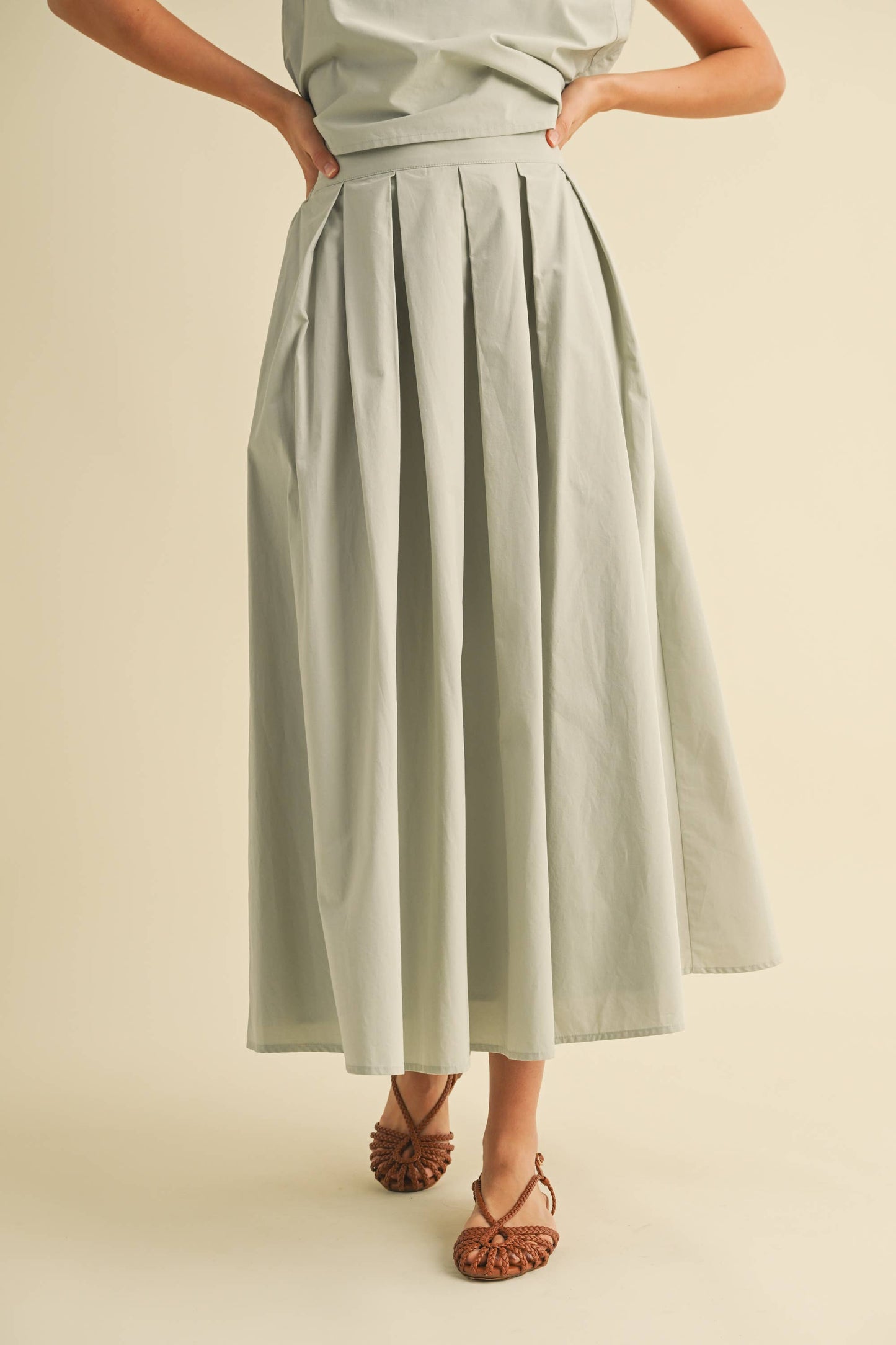 Sleeveless Top and Pleated Midi Skirt Set