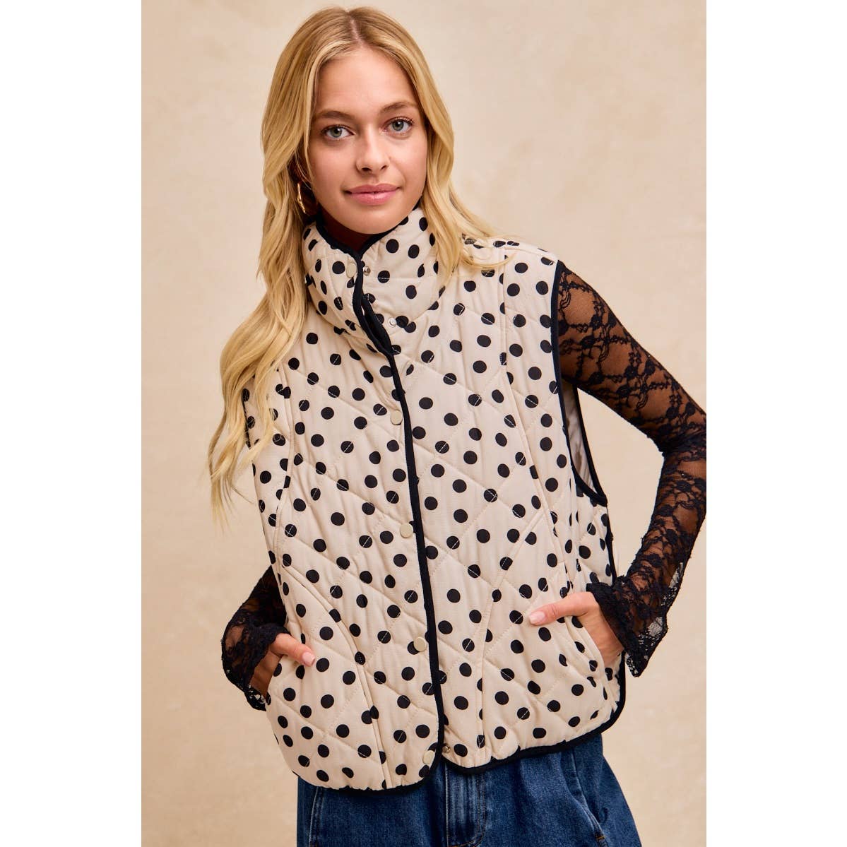 Polka Dot Print Quilted Vest
