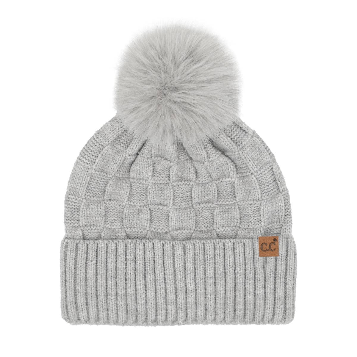 Woven Checkered Texture Pom C.C Beanie