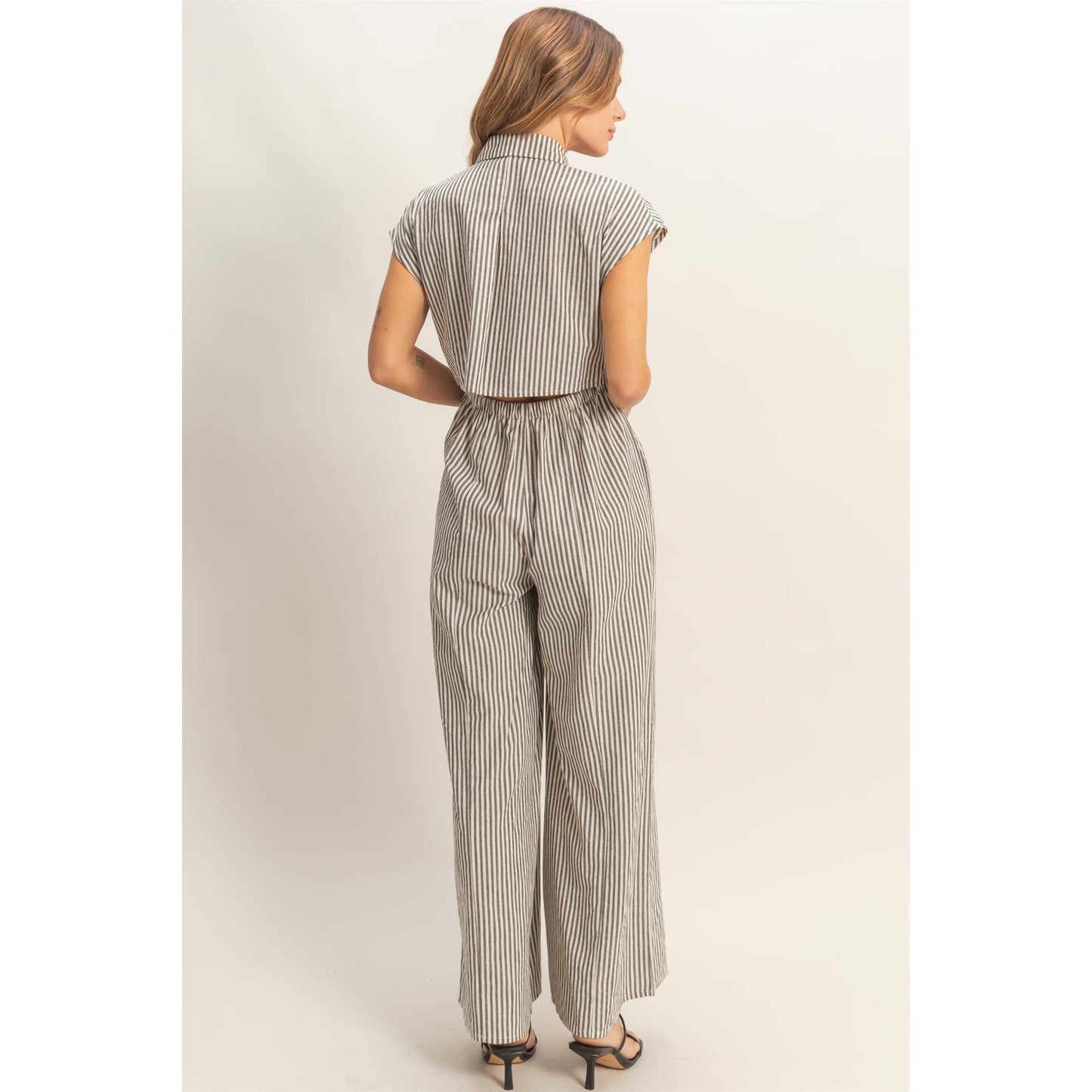 Striped Button Down Jumpsuit