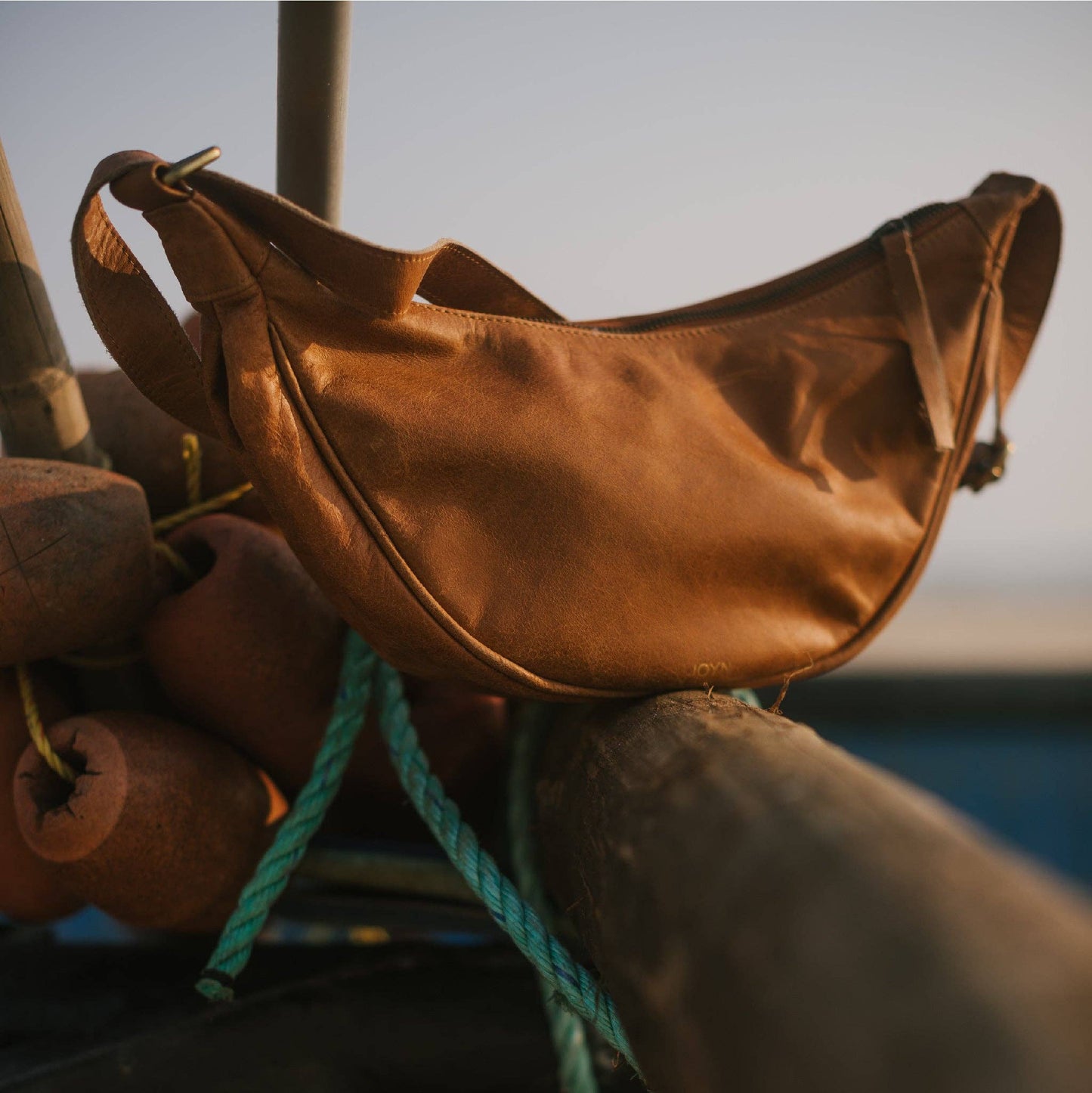 Leather Moon Sling Bag - in Vintage Brown