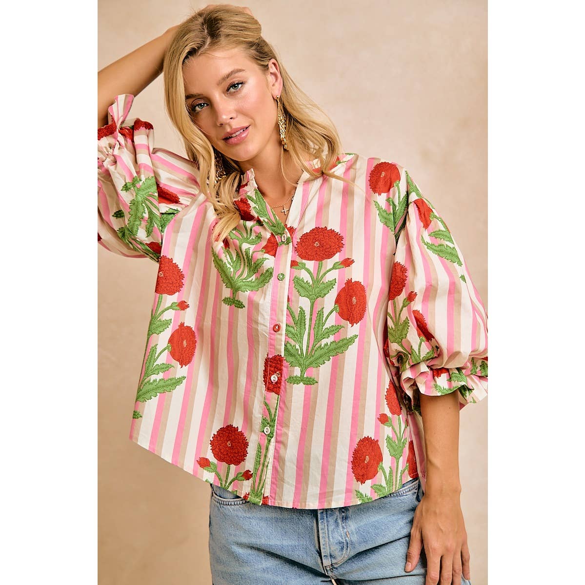 Stripe Flower Print Top