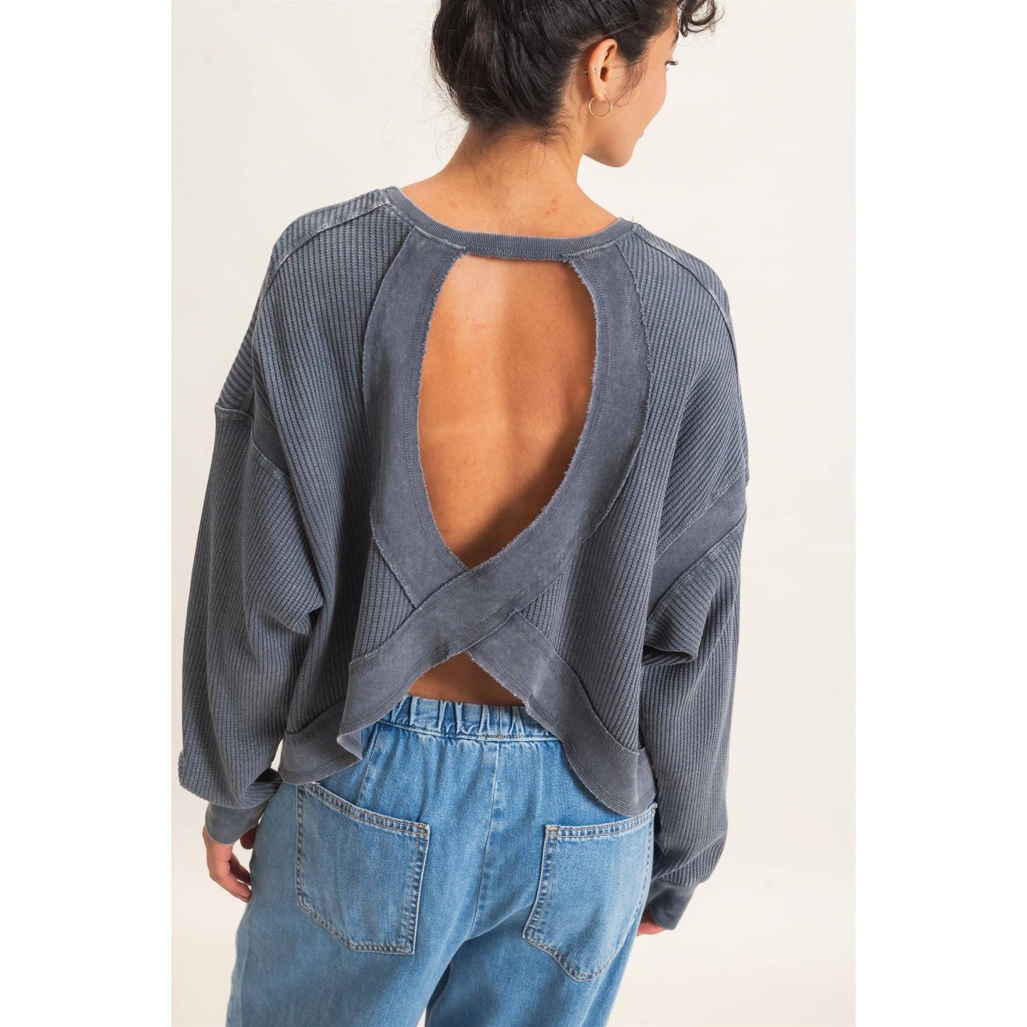 Mineral Wash Waffle Open Back Top