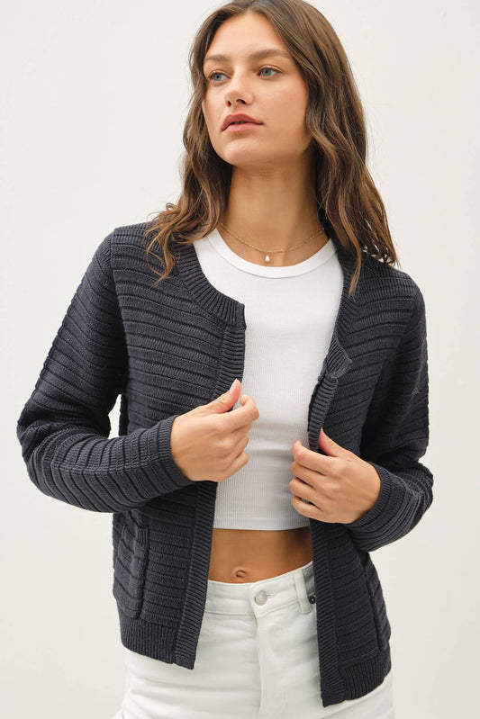 Ribbed Open Cardigan