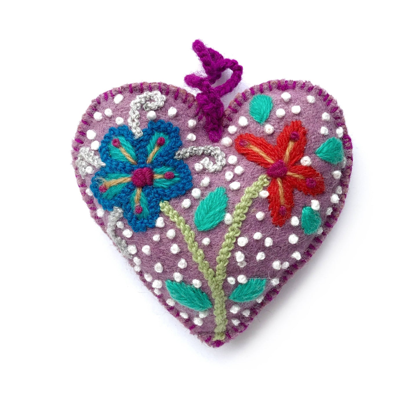 Colorful Embroidered Heart Christmas Ornament